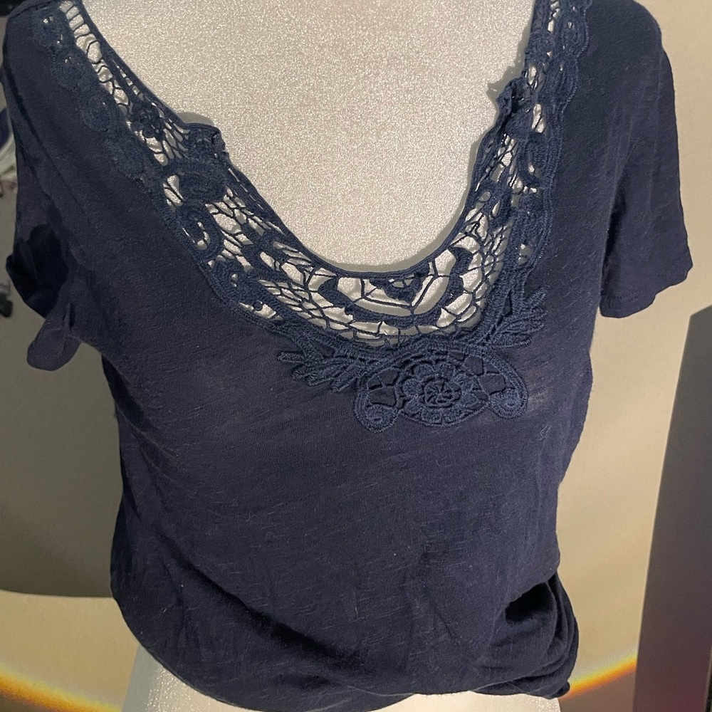 navy blue lacy top